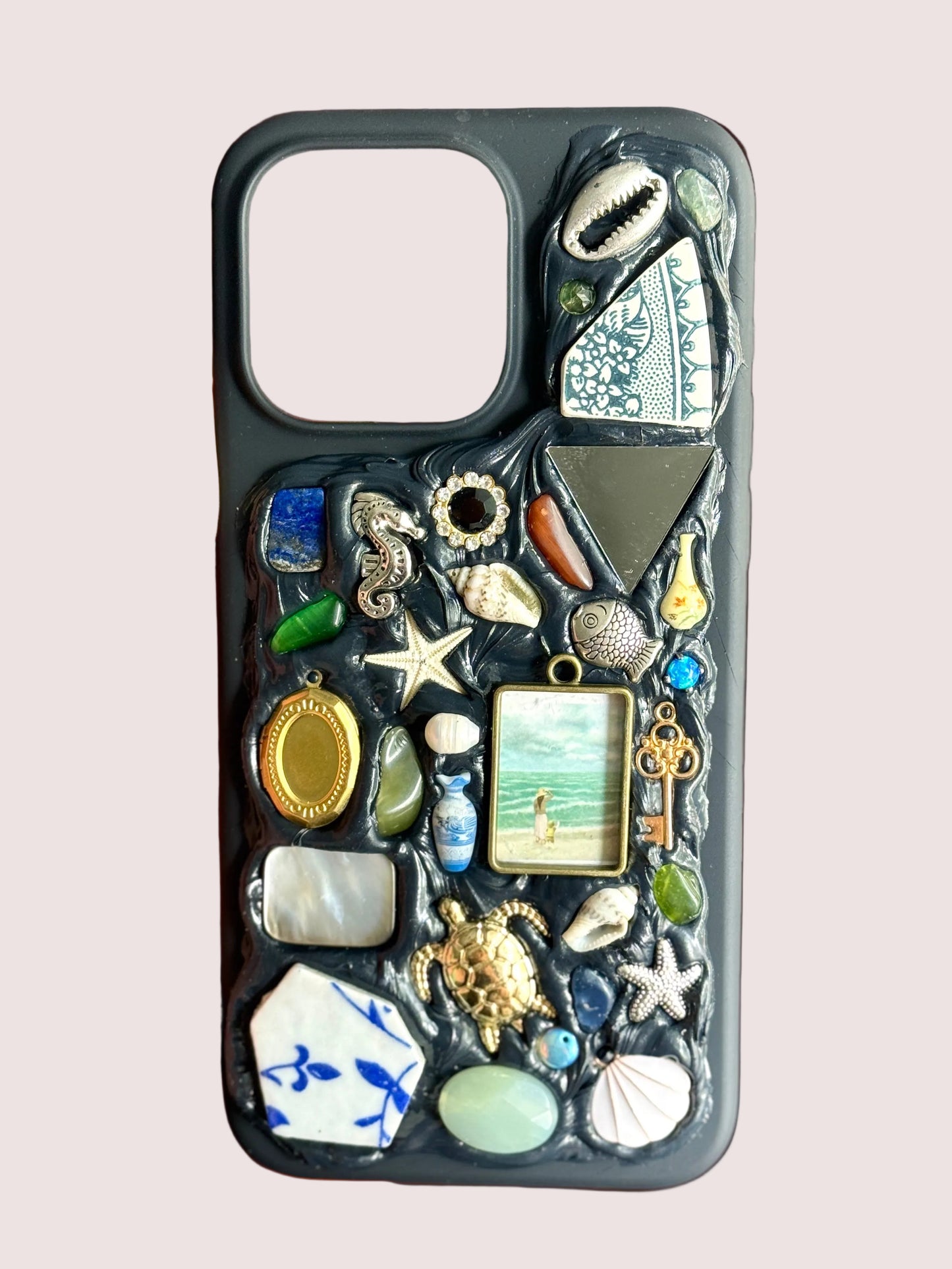 custom, gem mosaic phone case (black)