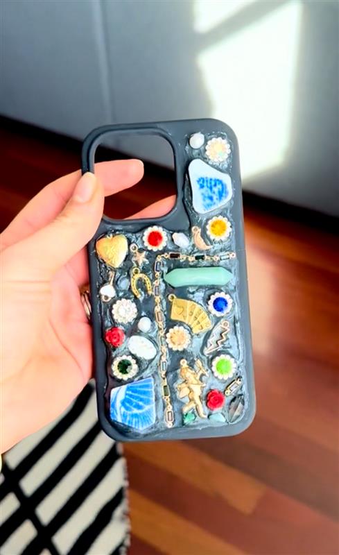 custom, mosaic gem phone case (non-toxic decoden) black