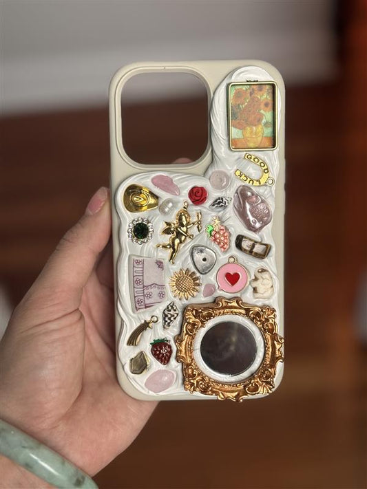 custom, mosaic gem phone case (nontoxic decoden) off-white