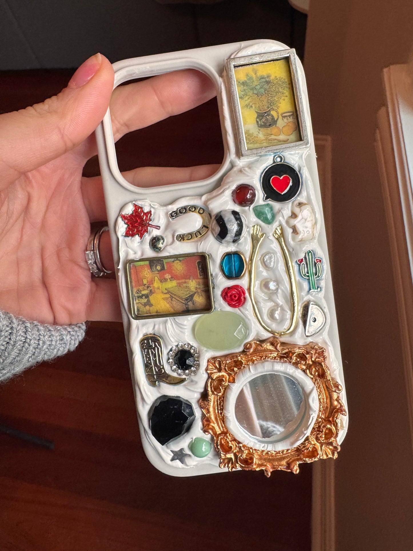 custom, mosaic gem phone case (nontoxic decoden) off-white
