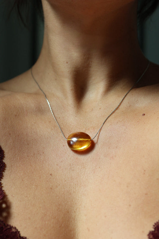 honeyed amber necklace, silver