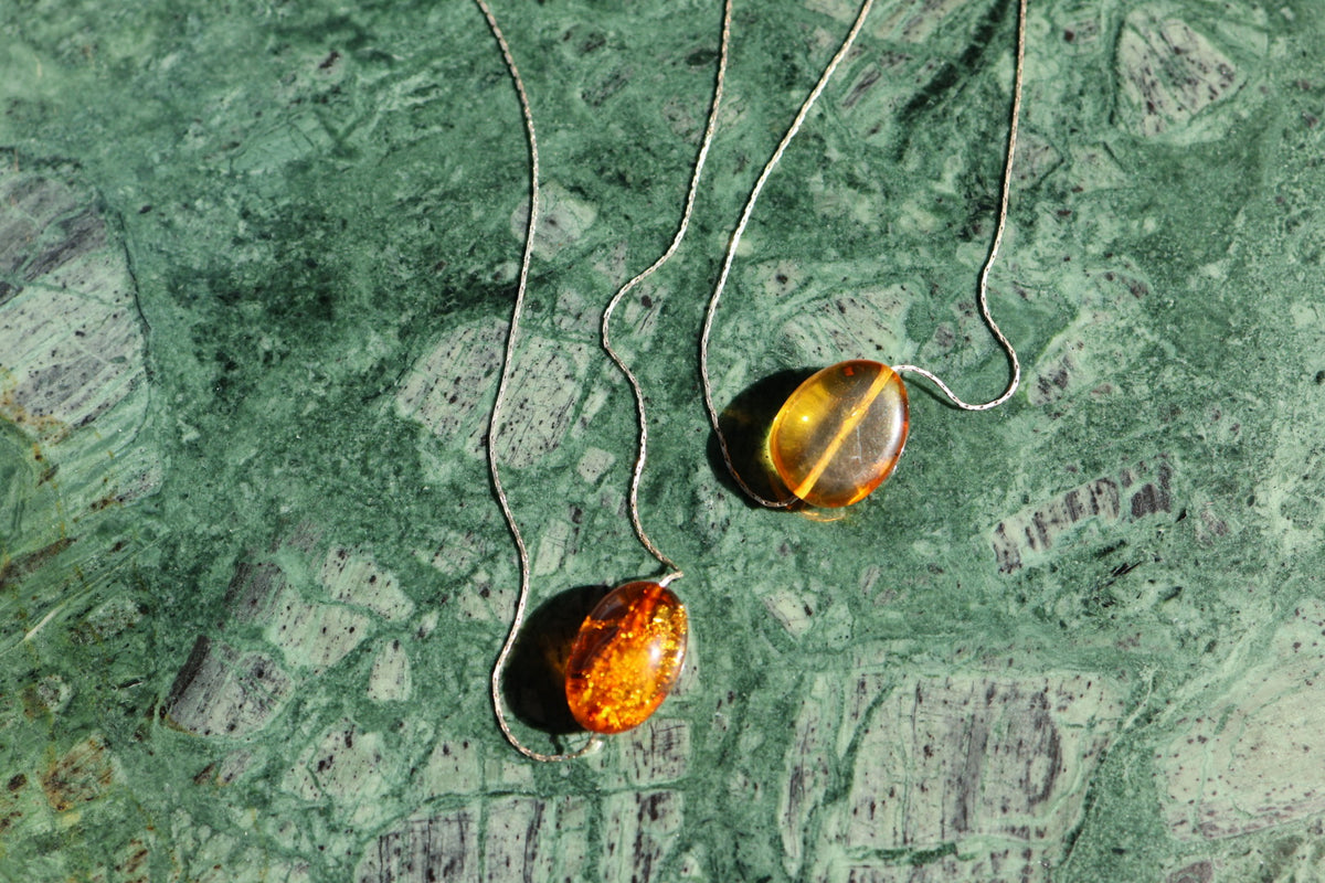 cognac amber necklace, silver