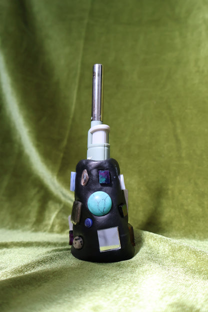 patina gem mosaic lighter holder on green velvet; lighter not included